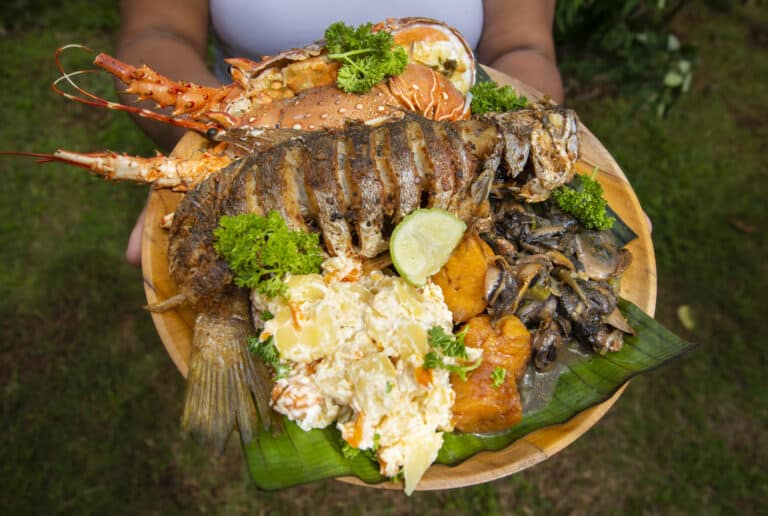 Fresh seafood platter at Leones Island, Gulf of Montijo gastronomic tour, Panama