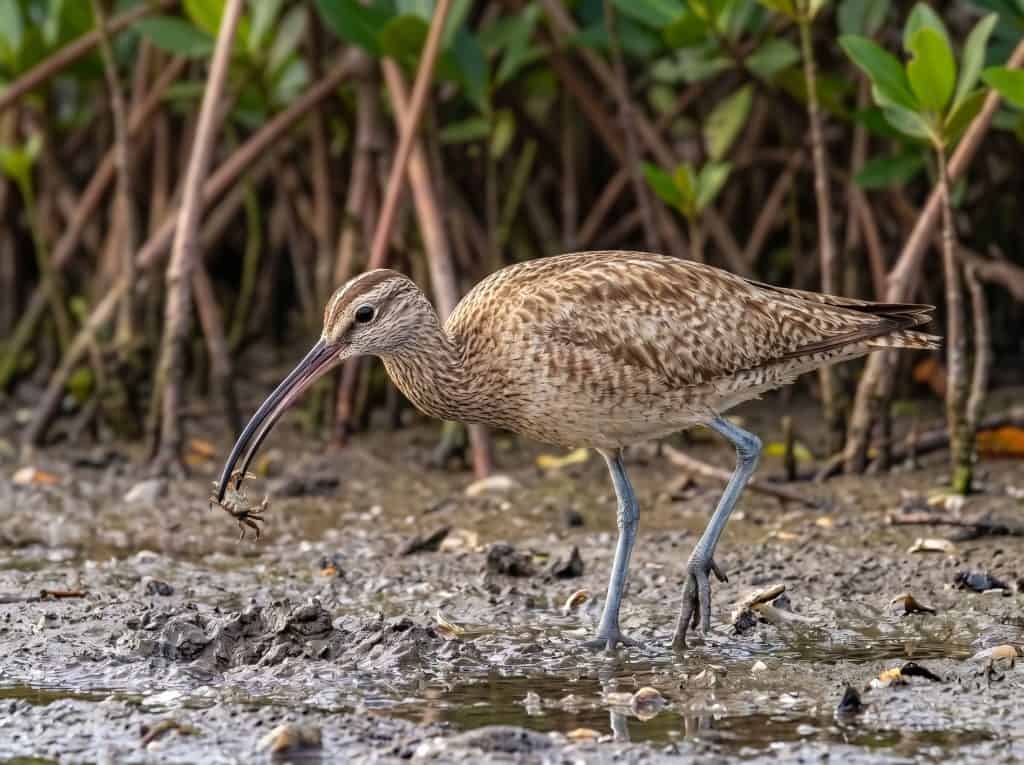 Hudsonian whimbrel on the mangrove mud in Panama